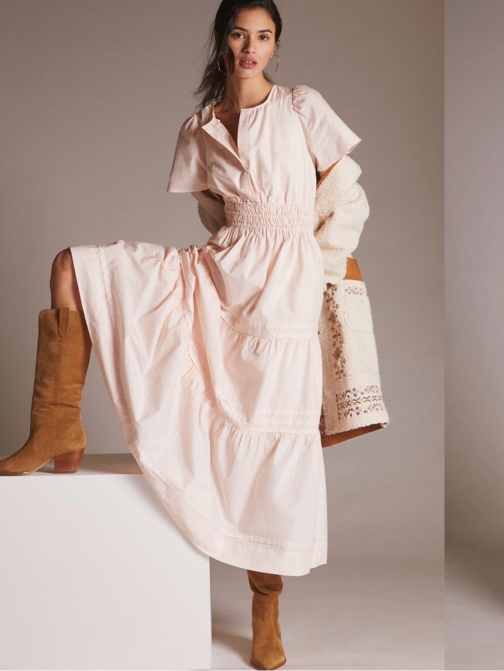 BY ANTHROPOLOGIE • Somerset Maxi Dress peach - medium petite NWT short sleeve